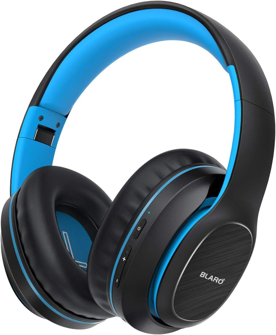 Bluetooth Headphones over Ear, Hi-Fi Deep Bass Wireless and Wired Headsets, 72 Hours Playtime, Soft Memory Protein Earmuffs, Foldable Headphones with CVC6.0 Mic-Blue
